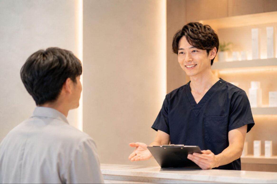 美容クリニックで相談している男性