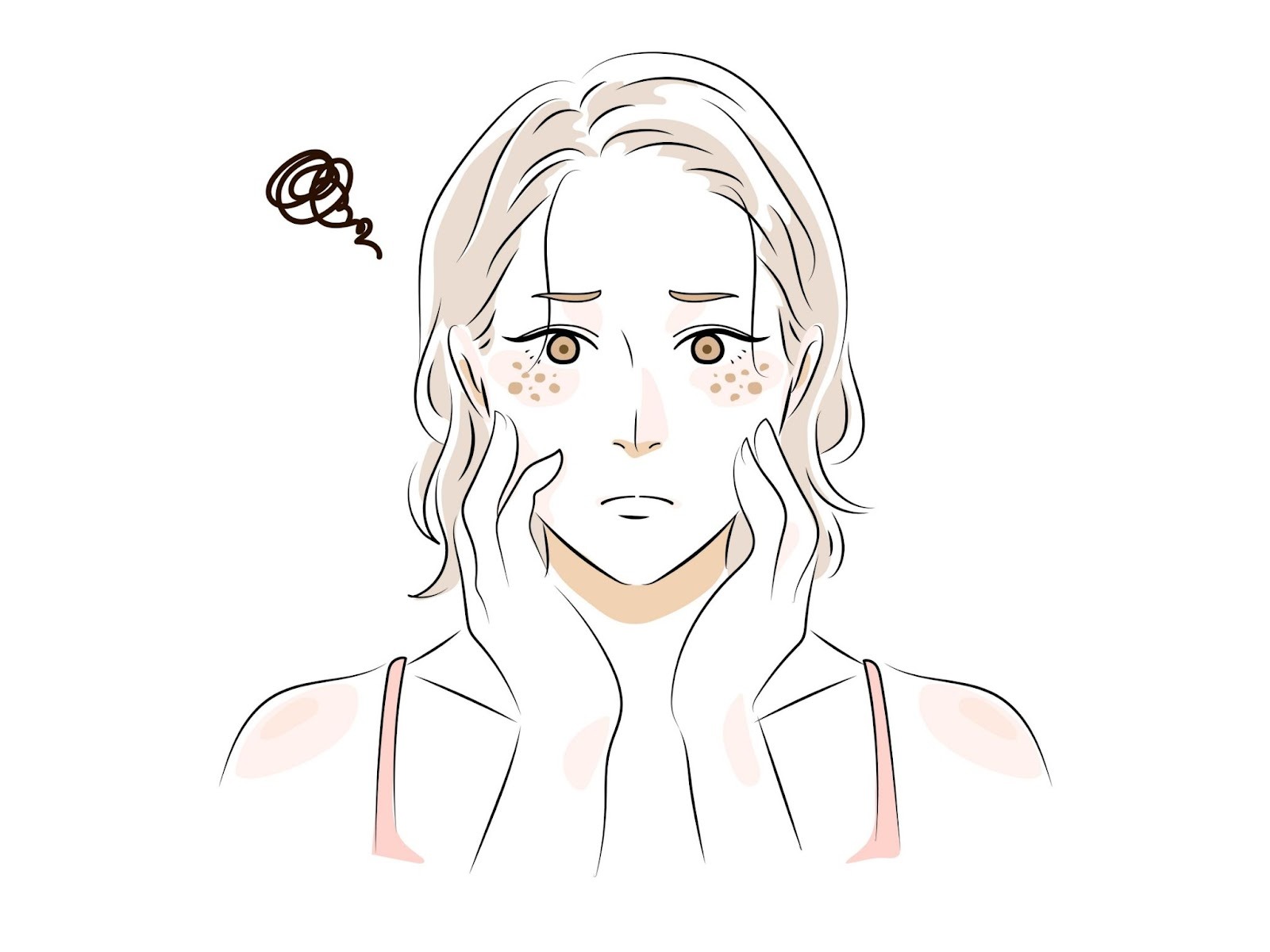 顔にできたシミを気にしている女性のイラスト