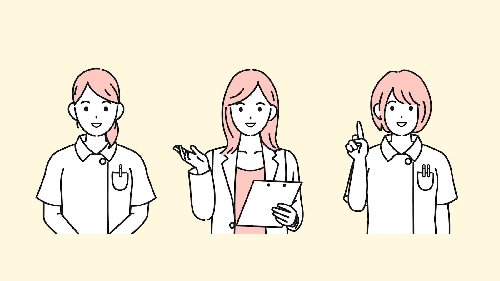 看護師、医師、看護師の3人の女性のイラスト