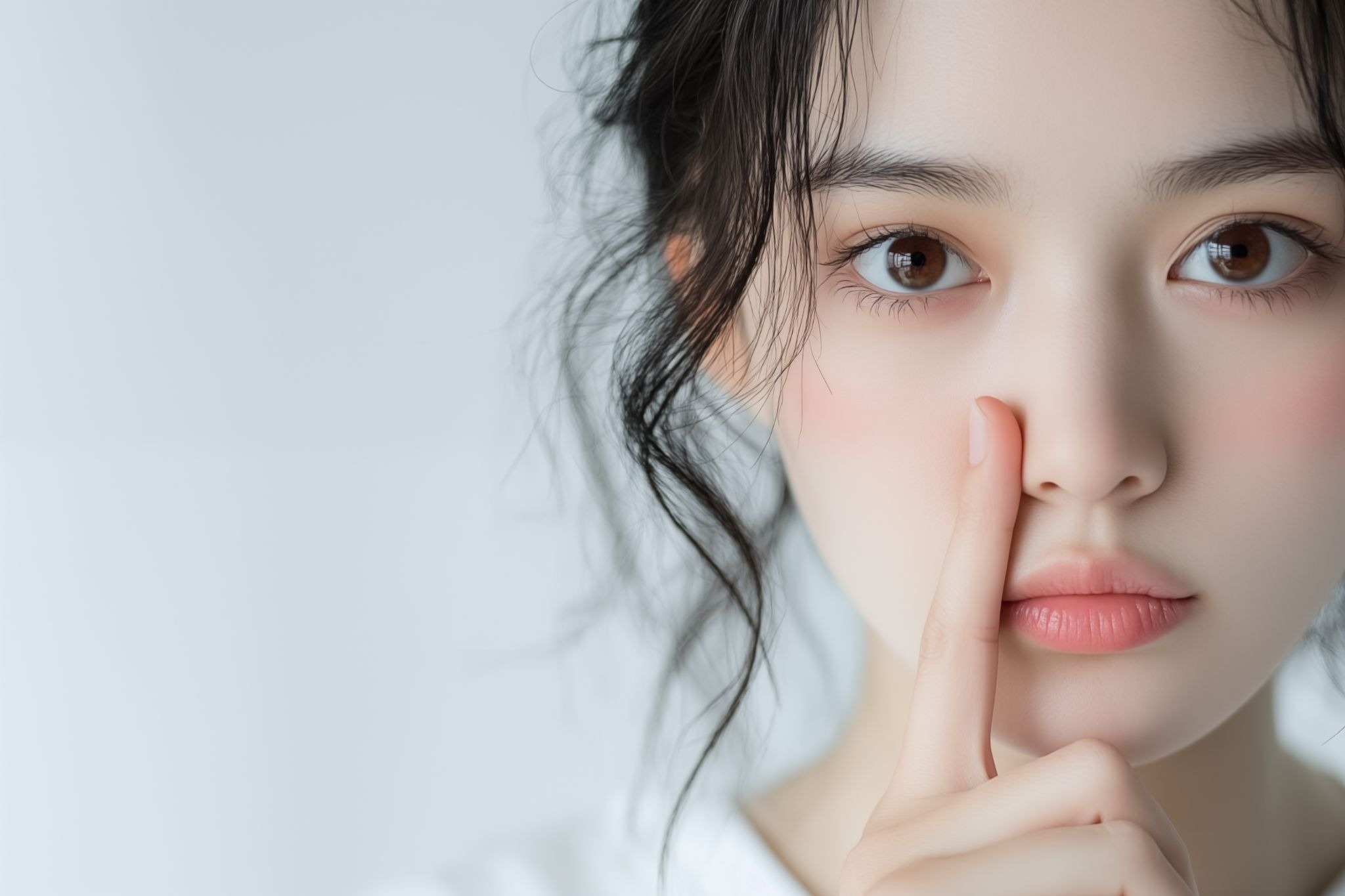 鼻に手を当てている女性