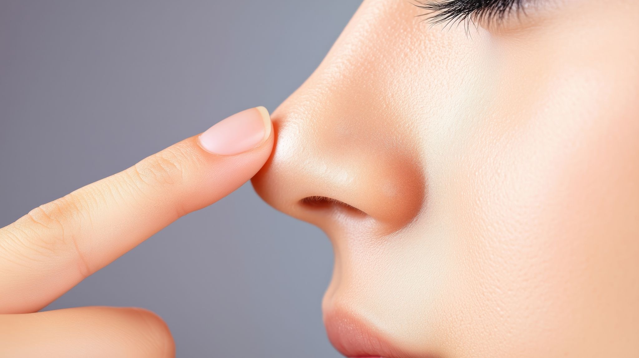 鼻に指先を当てている女性