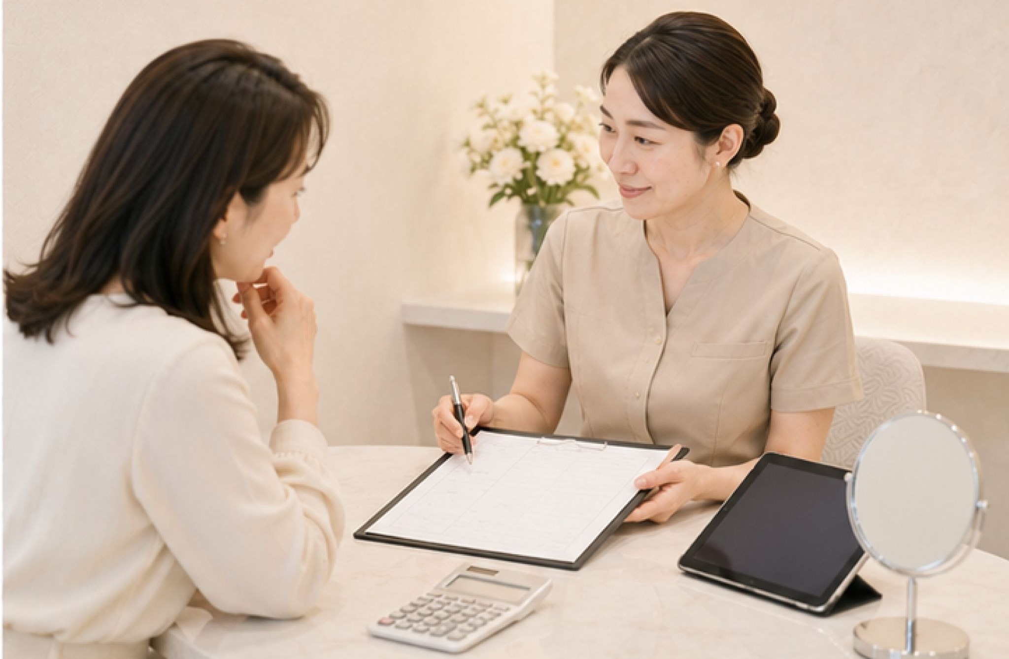 料金について説明している女性スタッフ