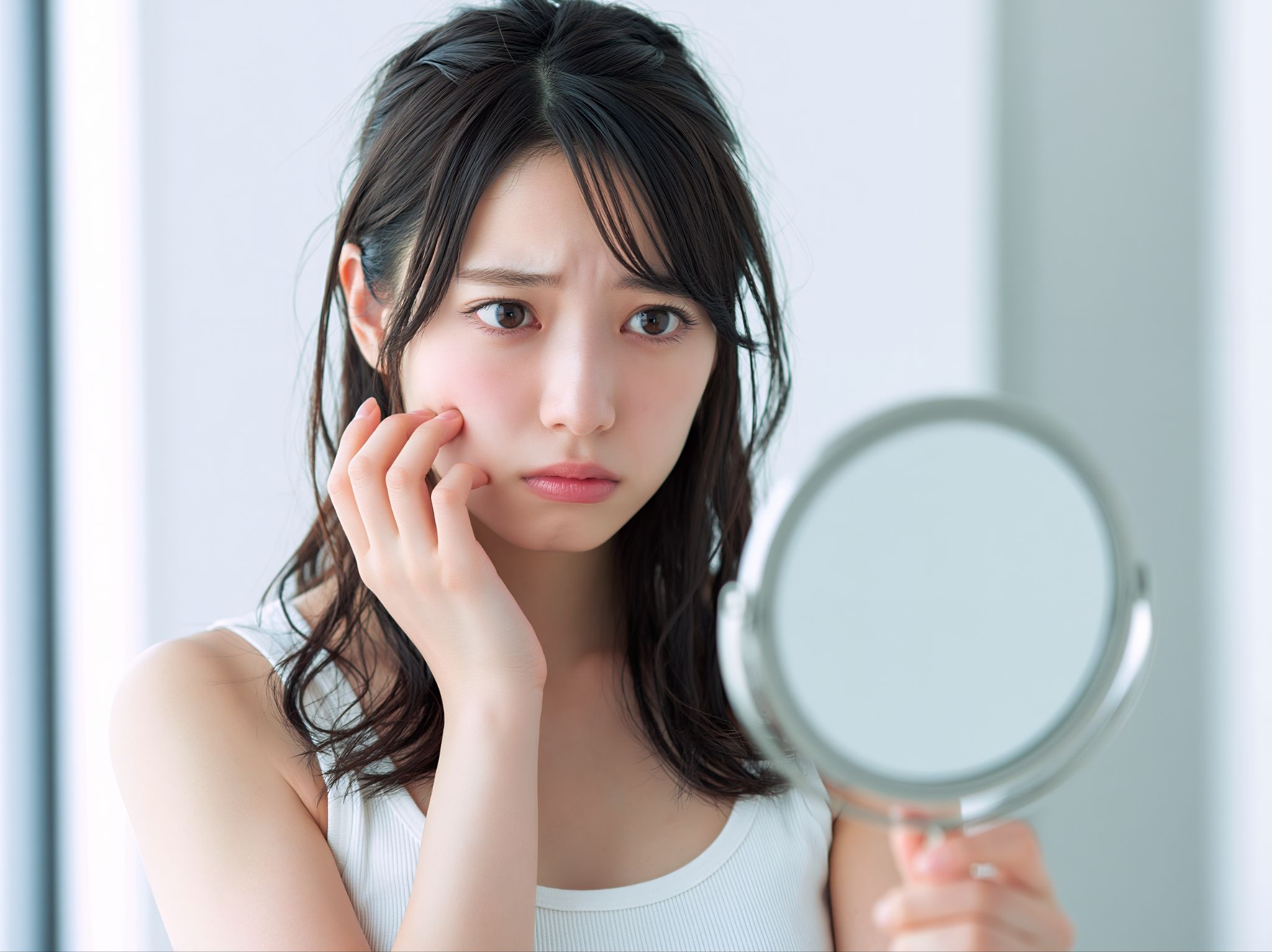 鏡を見ている女性
