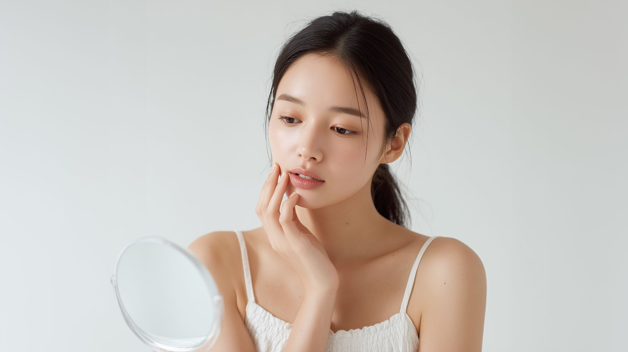鏡を見ている女性
